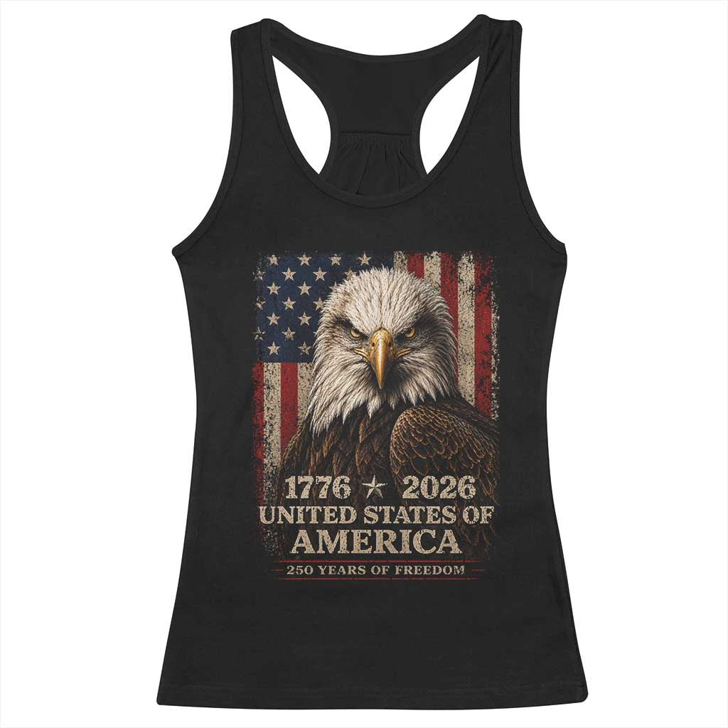 250 Anniversary USA Flag Racerback Tank Top Vintage Bald Eagle Patriotic 1776 2026 250 Years Birthday