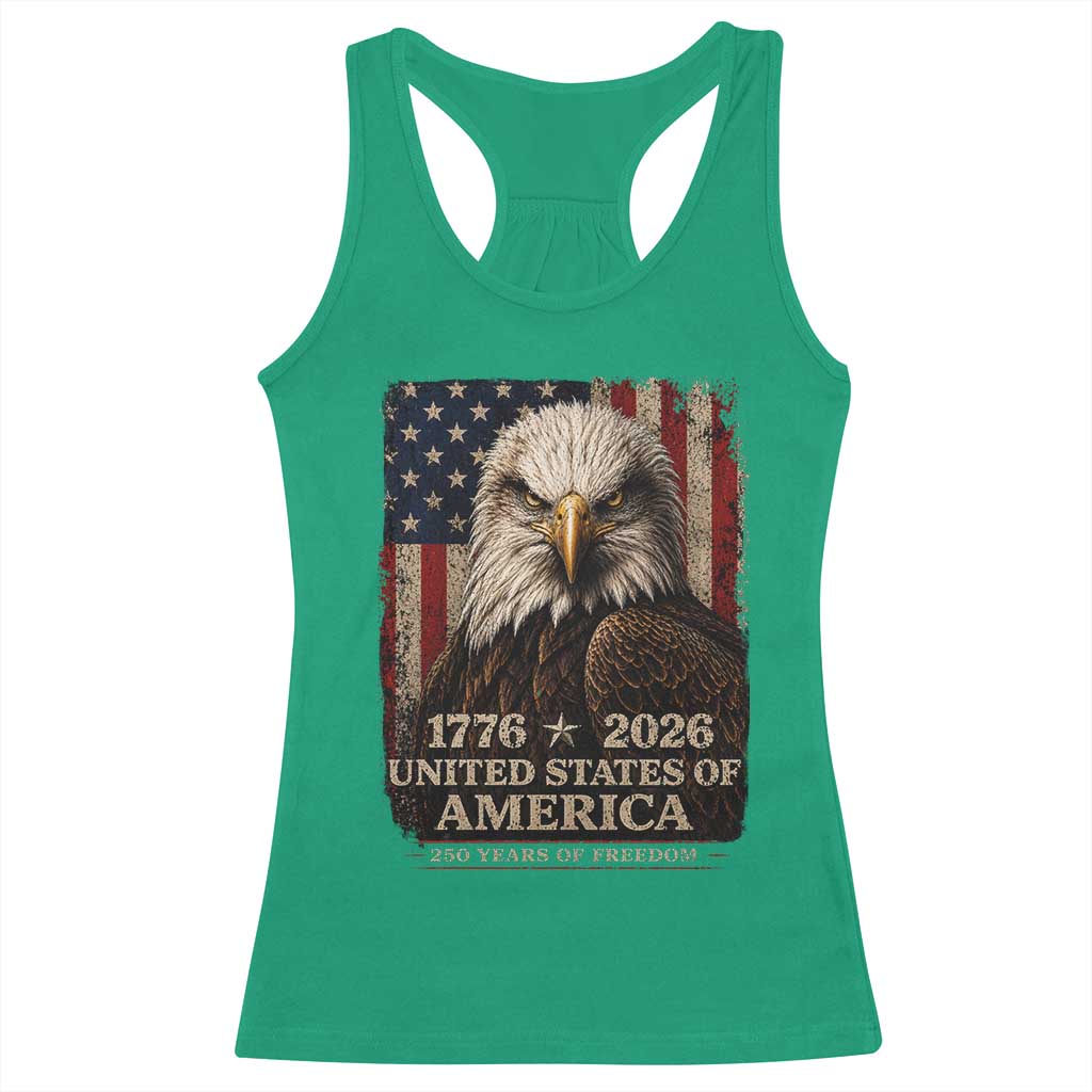 250 Anniversary USA Flag Racerback Tank Top Vintage Bald Eagle Patriotic 1776 2026 250 Years Birthday