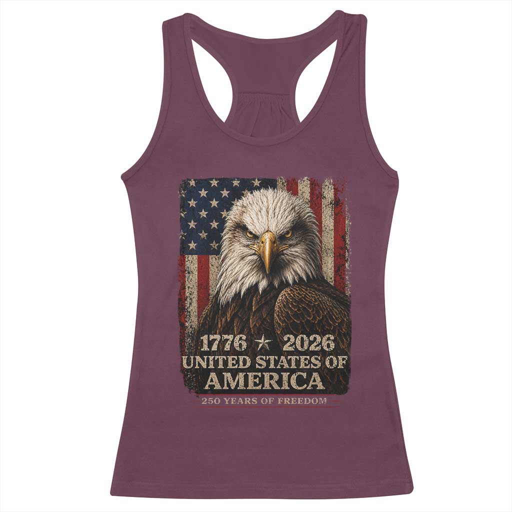 250 Anniversary USA Flag Racerback Tank Top Vintage Bald Eagle Patriotic 1776 2026 250 Years Birthday