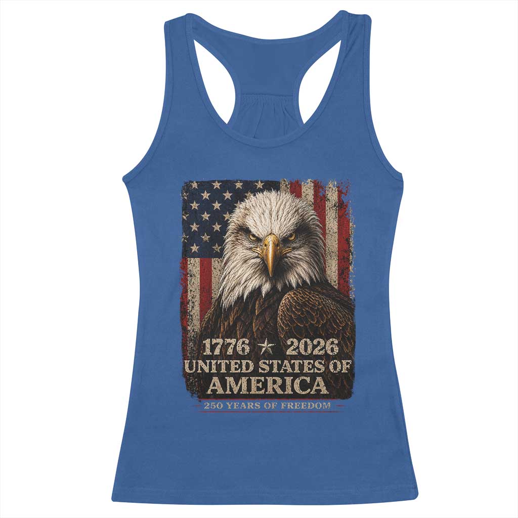 250 Anniversary USA Flag Racerback Tank Top Vintage Bald Eagle Patriotic 1776 2026 250 Years Birthday