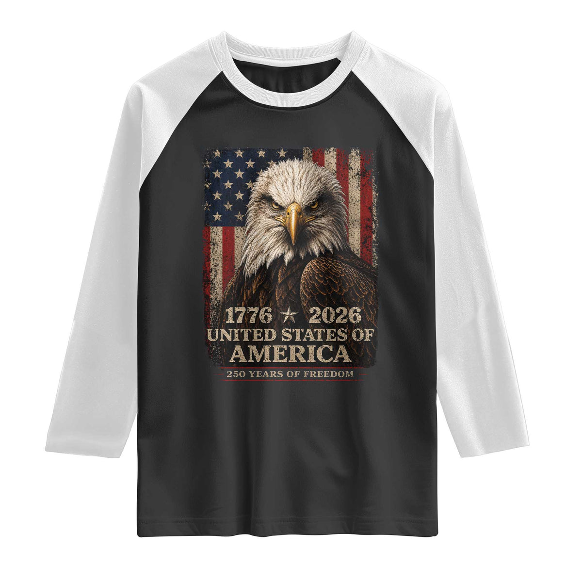250 Anniversary USA Flag Raglan Shirt Vintage Bald Eagle Patriotic 1776 2026 250 Years Birthday