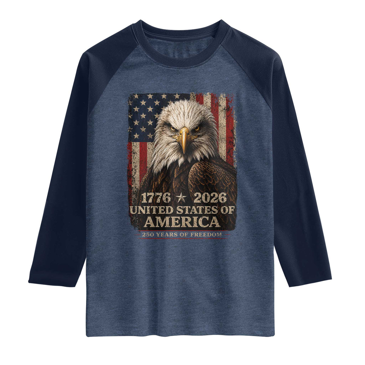 250 Anniversary USA Flag Raglan Shirt Vintage Bald Eagle Patriotic 1776 2026 250 Years Birthday