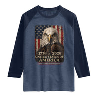 250 Anniversary USA Flag Raglan Shirt Vintage Bald Eagle Patriotic 1776 2026 250 Years Birthday