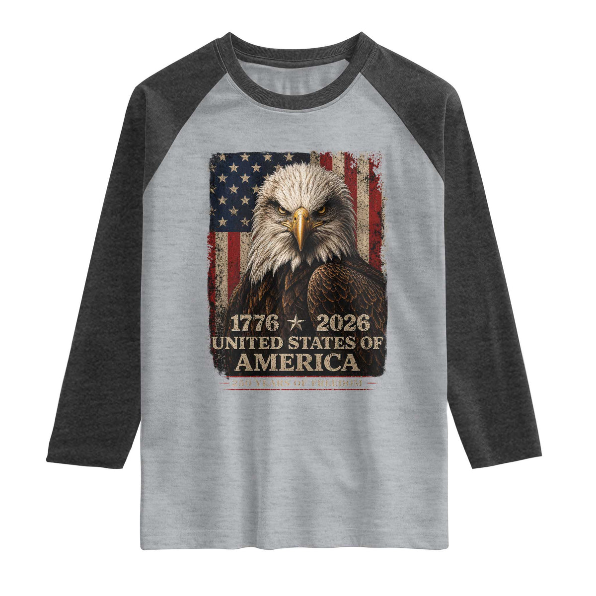 250 Anniversary USA Flag Raglan Shirt Vintage Bald Eagle Patriotic 1776 2026 250 Years Birthday