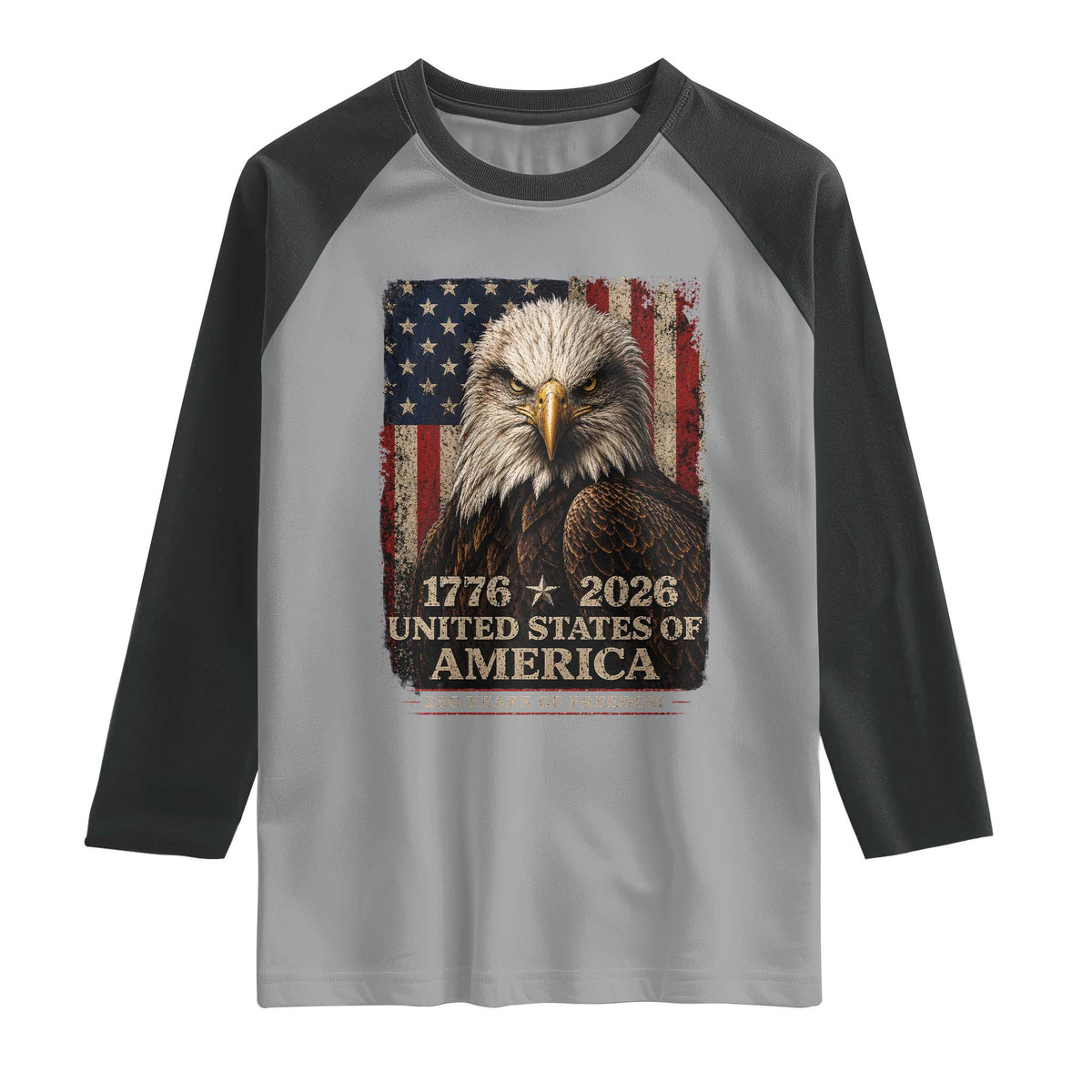 250 Anniversary USA Flag Raglan Shirt Vintage Bald Eagle Patriotic 1776 2026 250 Years Birthday