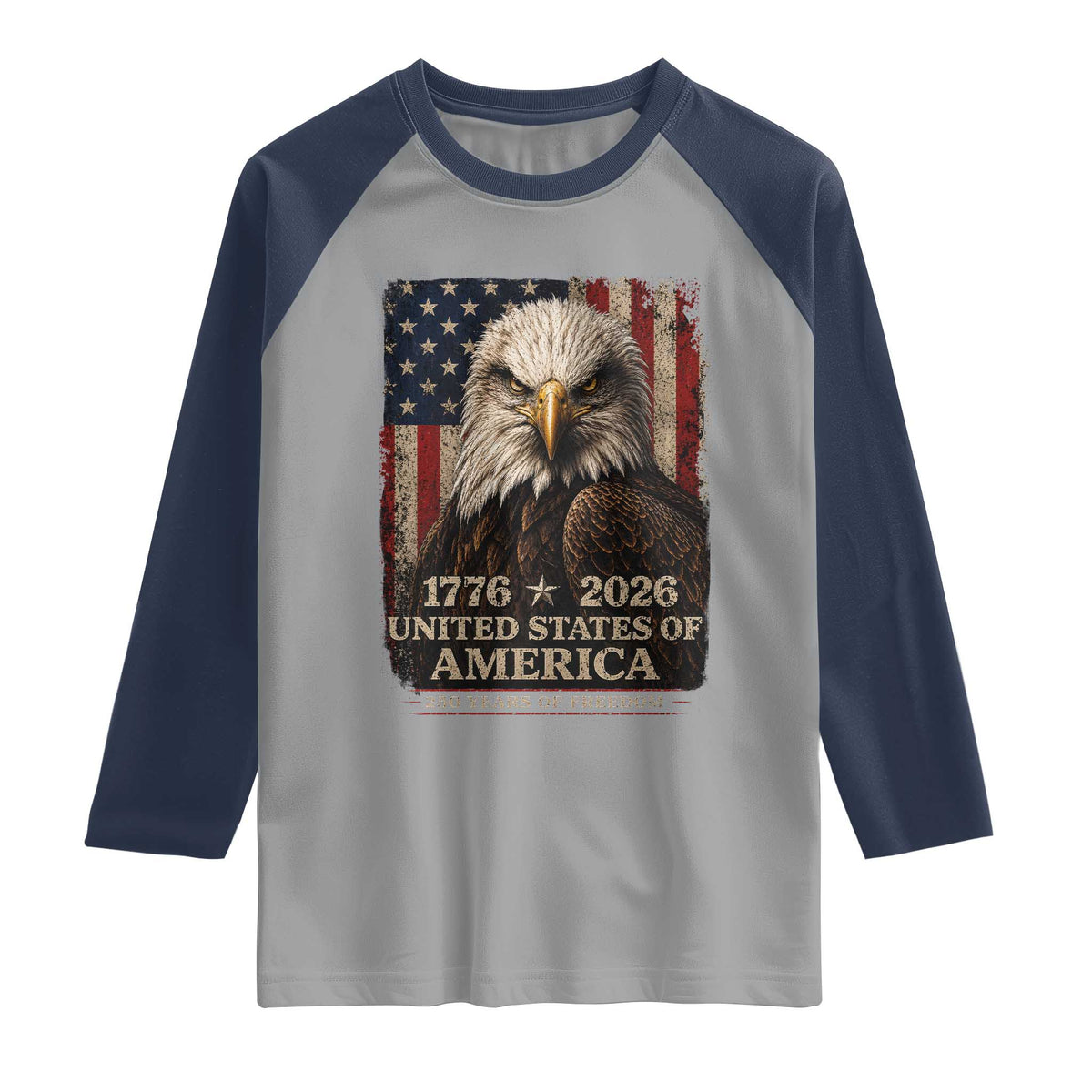 250 Anniversary USA Flag Raglan Shirt Vintage Bald Eagle Patriotic 1776 2026 250 Years Birthday