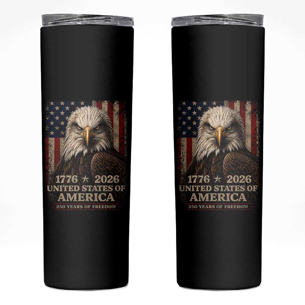 250 Anniversary USA Flag Skinny Tumbler Vintage Bald Eagle Patriotic 1776 2026 250 Years Birthday