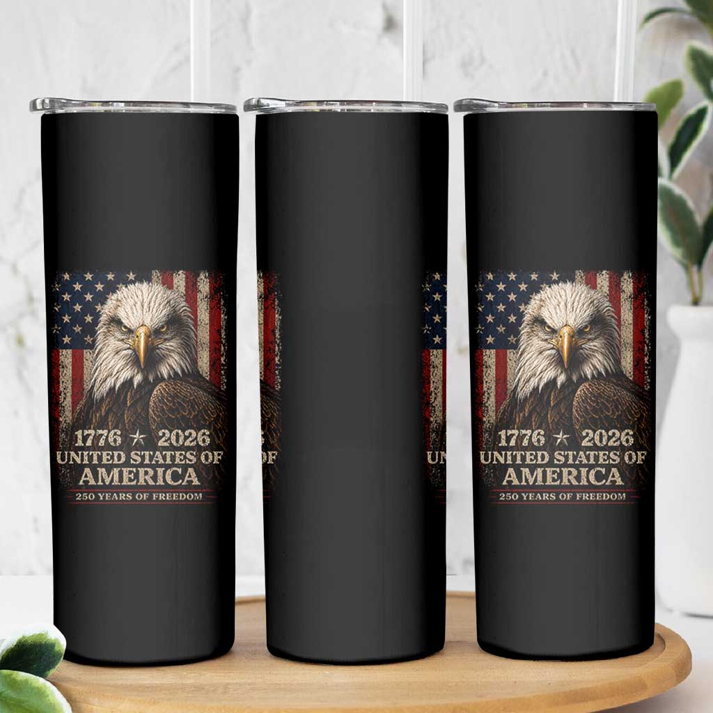 250 Anniversary USA Flag Skinny Tumbler Vintage Bald Eagle Patriotic 1776 2026 250 Years Birthday