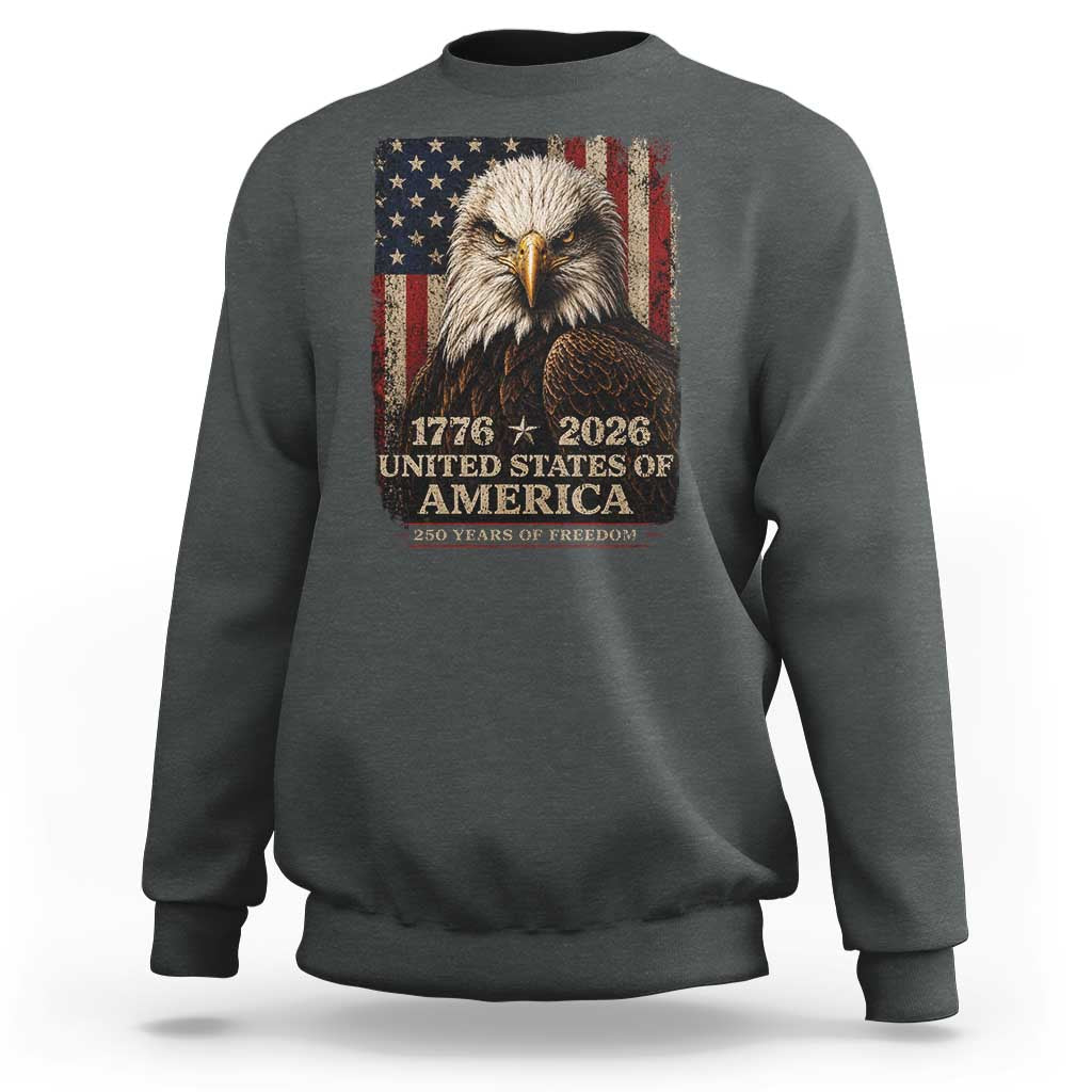 250 Anniversary USA Flag Sweatshirt Vintage Bald Eagle Patriotic 1776 2026 250 Years Birthday