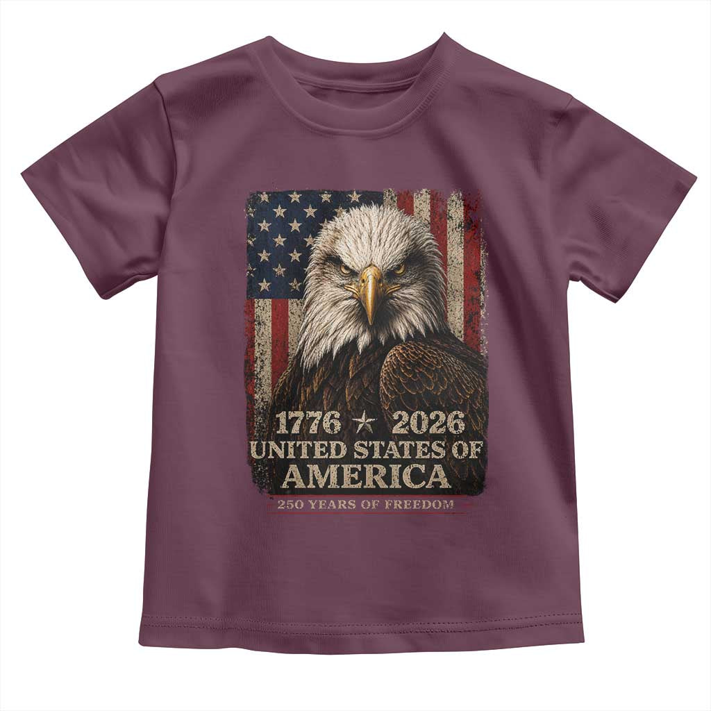 250 Anniversary USA Flag Toddler T Shirt Vintage Bald Eagle Patriotic 1776 2026 250 Years Birthday