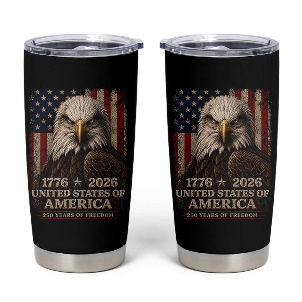 250 Anniversary USA Flag Tumbler Cup Vintage Bald Eagle Patriotic 1776 2026 250 Years Birthday