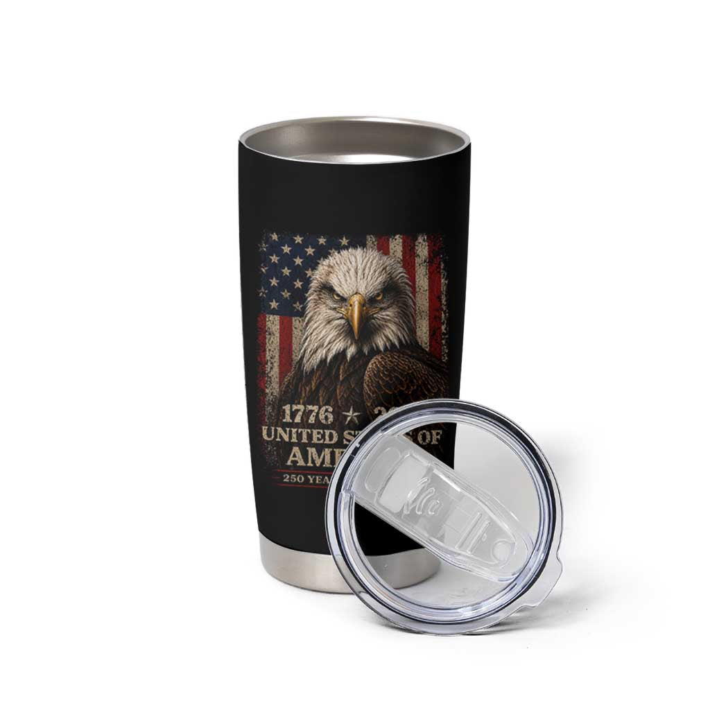 250 Anniversary USA Flag Tumbler Cup Vintage Bald Eagle Patriotic 1776 2026 250 Years Birthday