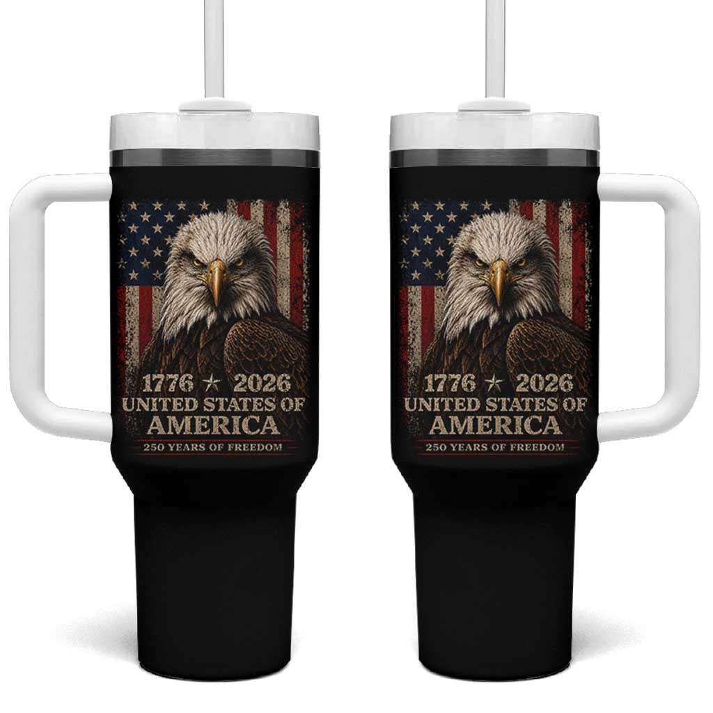 250 Anniversary USA Flag Tumbler With Handle Vintage Bald Eagle Patriotic 1776 2026 250 Years Birthday