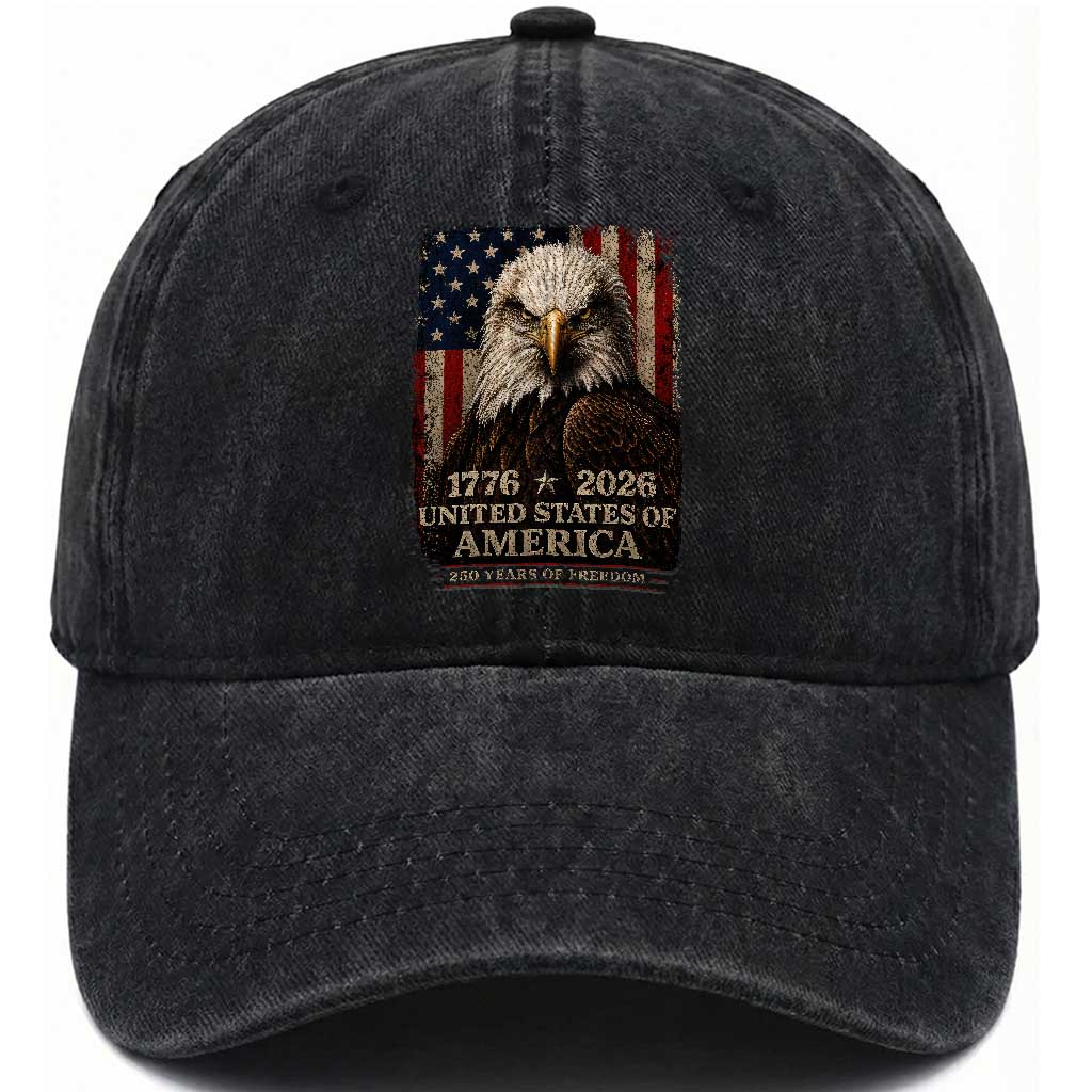 250 Anniversary USA Flag Washed Cotton Baseball Cap Vintage Bald Eagle Patriotic 1776 2026 250 Years Birthday