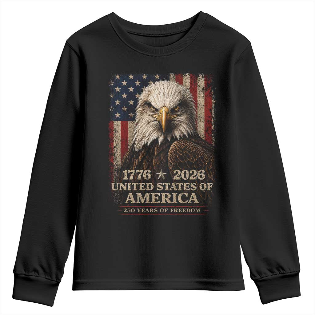 250 Anniversary USA Flag Youth Sweatshirt Vintage Bald Eagle Patriotic 1776 2026 250 Years Birthday