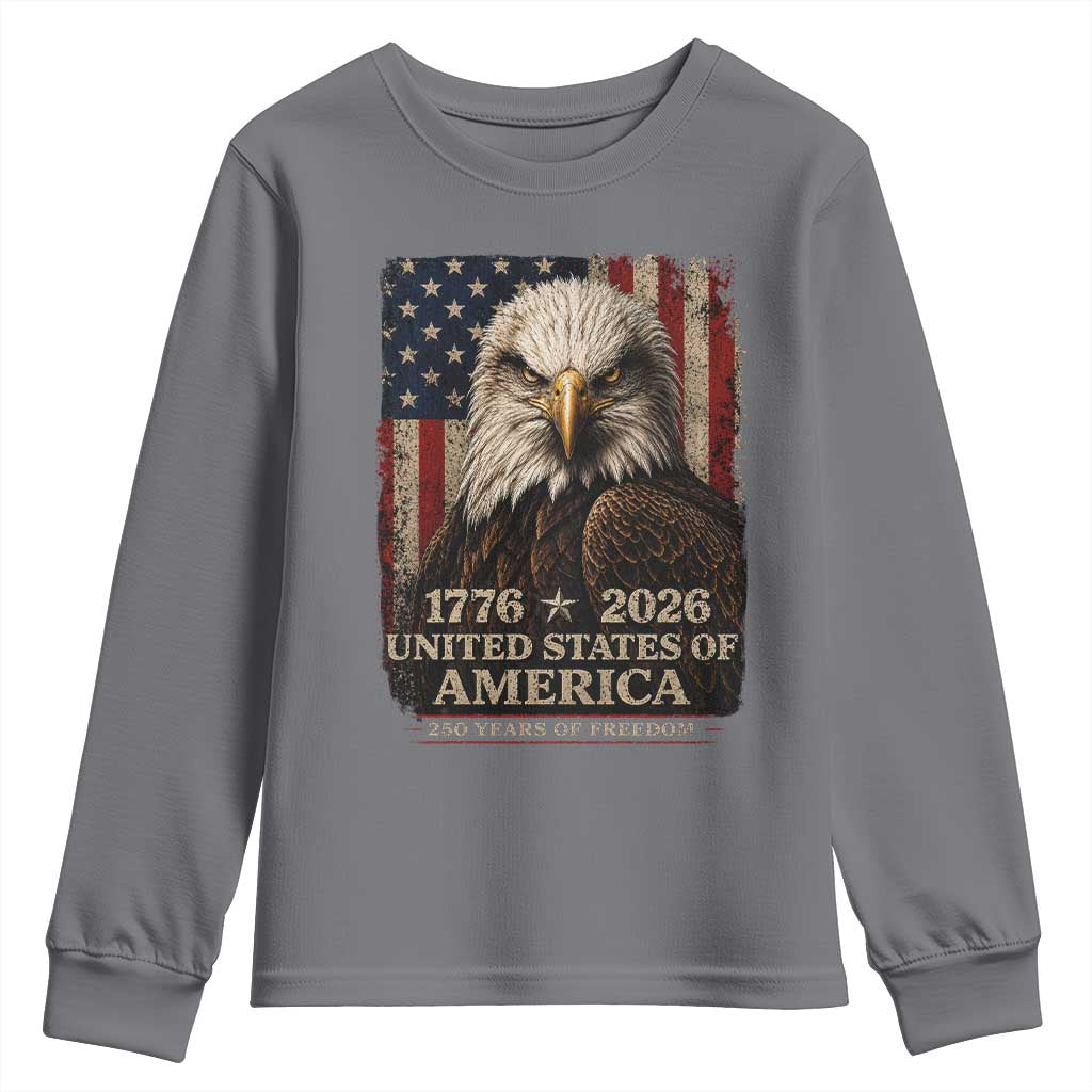 250 Anniversary USA Flag Youth Sweatshirt Vintage Bald Eagle Patriotic 1776 2026 250 Years Birthday