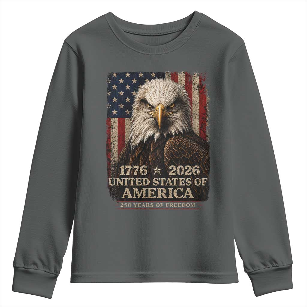 250 Anniversary USA Flag Youth Sweatshirt Vintage Bald Eagle Patriotic 1776 2026 250 Years Birthday