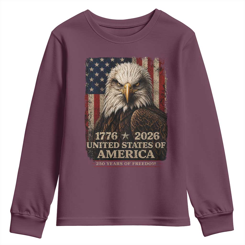 250 Anniversary USA Flag Youth Sweatshirt Vintage Bald Eagle Patriotic 1776 2026 250 Years Birthday