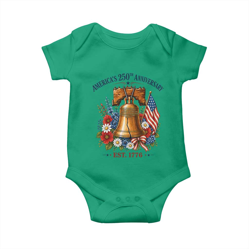250 Anniversary Baby Onesie Floral Liberty Bell USA 250th American 4th July 2026