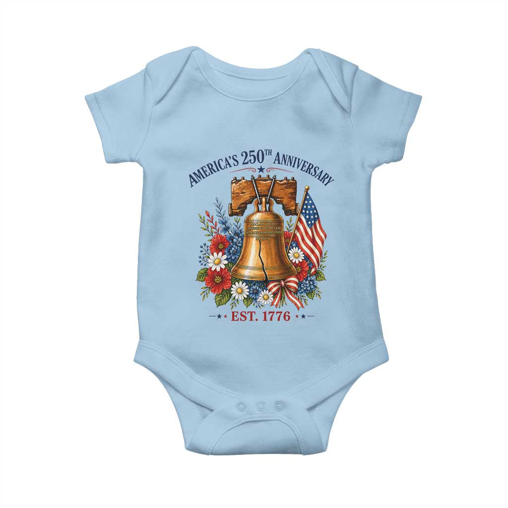 250 Anniversary Baby Onesie Floral Liberty Bell USA 250th American 4th July 2026