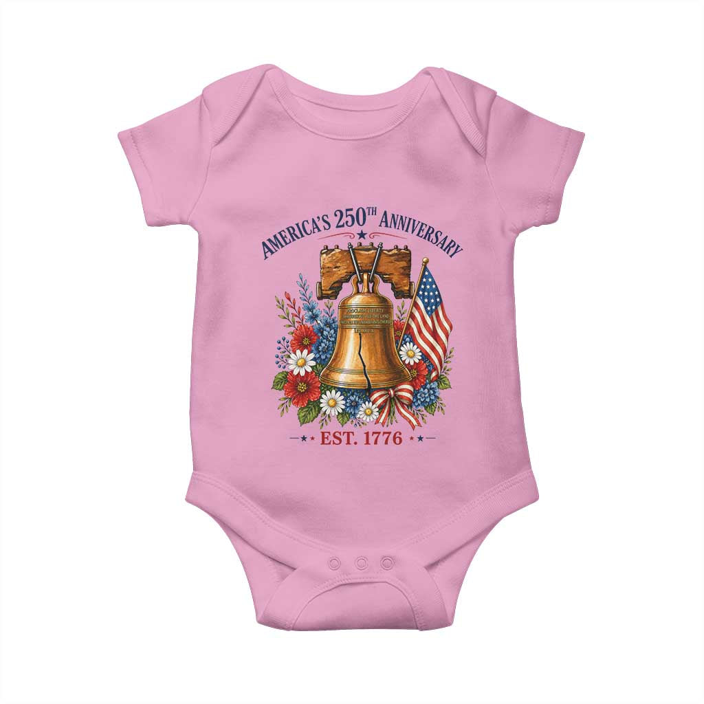 250 Anniversary Baby Onesie Floral Liberty Bell USA 250th American 4th July 2026