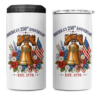 250 Anniversary 4 in 1 Can Cooler Tumbler Floral Liberty Bell USA 250th American 4th July 2026
