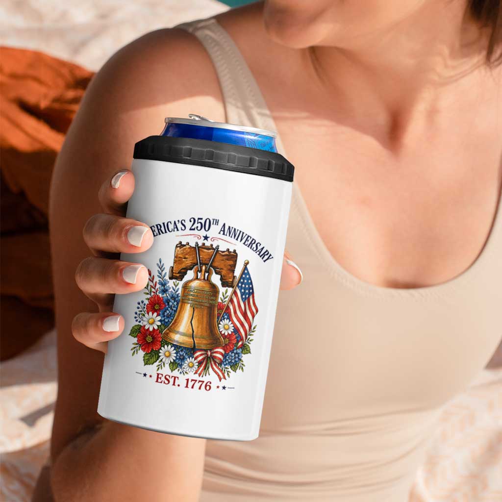 250 Anniversary 4 in 1 Can Cooler Tumbler Floral Liberty Bell USA 250th American 4th July 2026