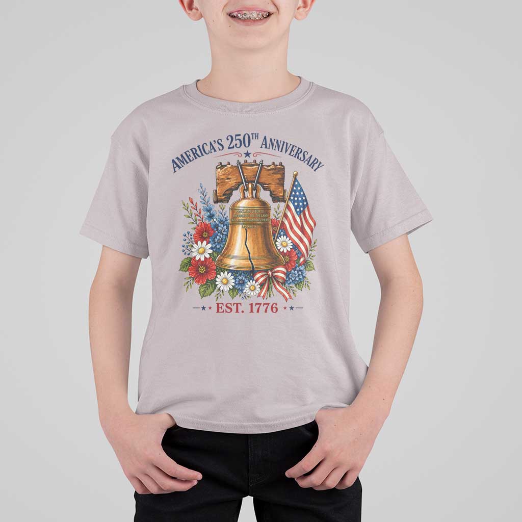 250 Anniversary T Shirt For Kid Floral Liberty Bell USA 250th American 4th July 2026
