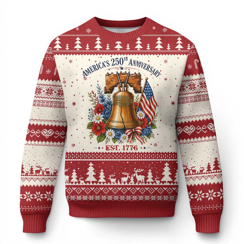 250 Anniversary Ugly Christmas Sweater Floral Liberty Bell USA 250th American 4th July 2026
