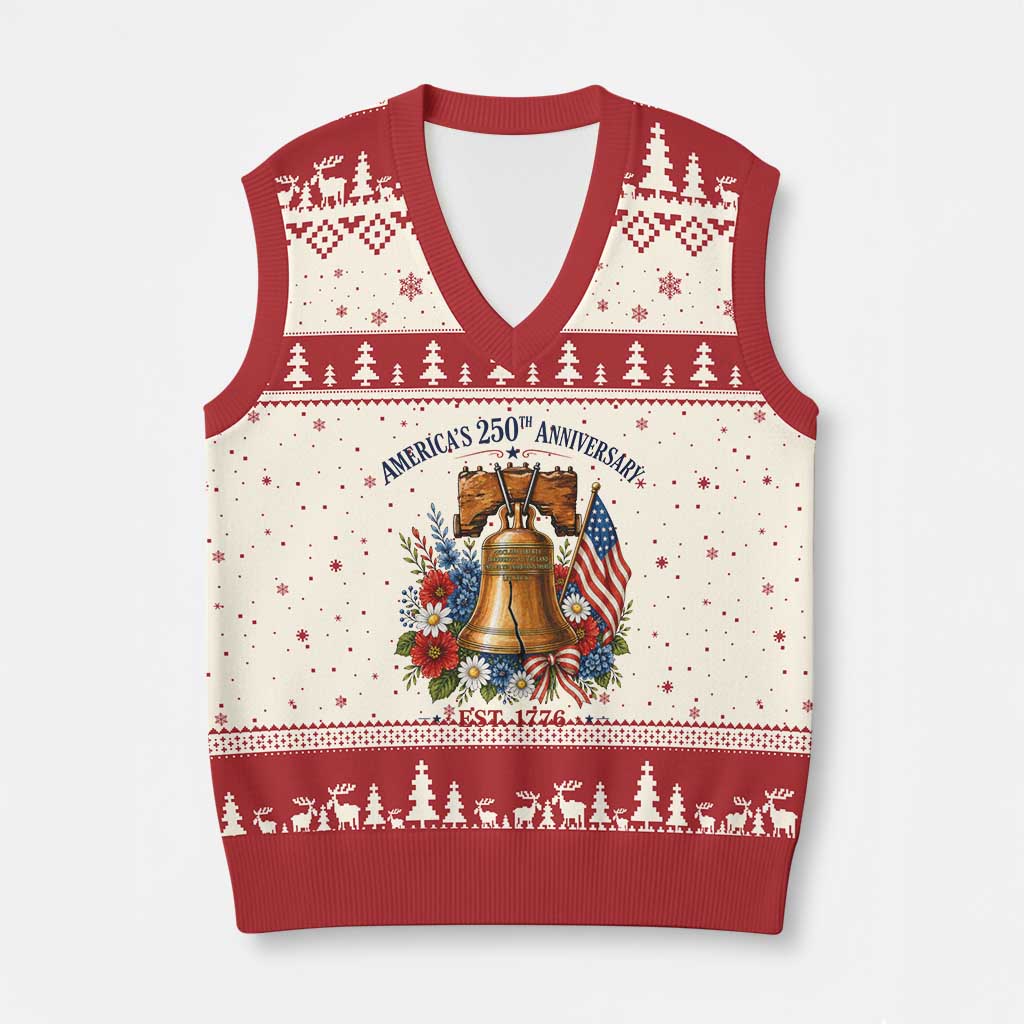 250 Anniversary V-Neck Knit Sweater Vest Floral Liberty Bell USA 250th American 4th July 2026