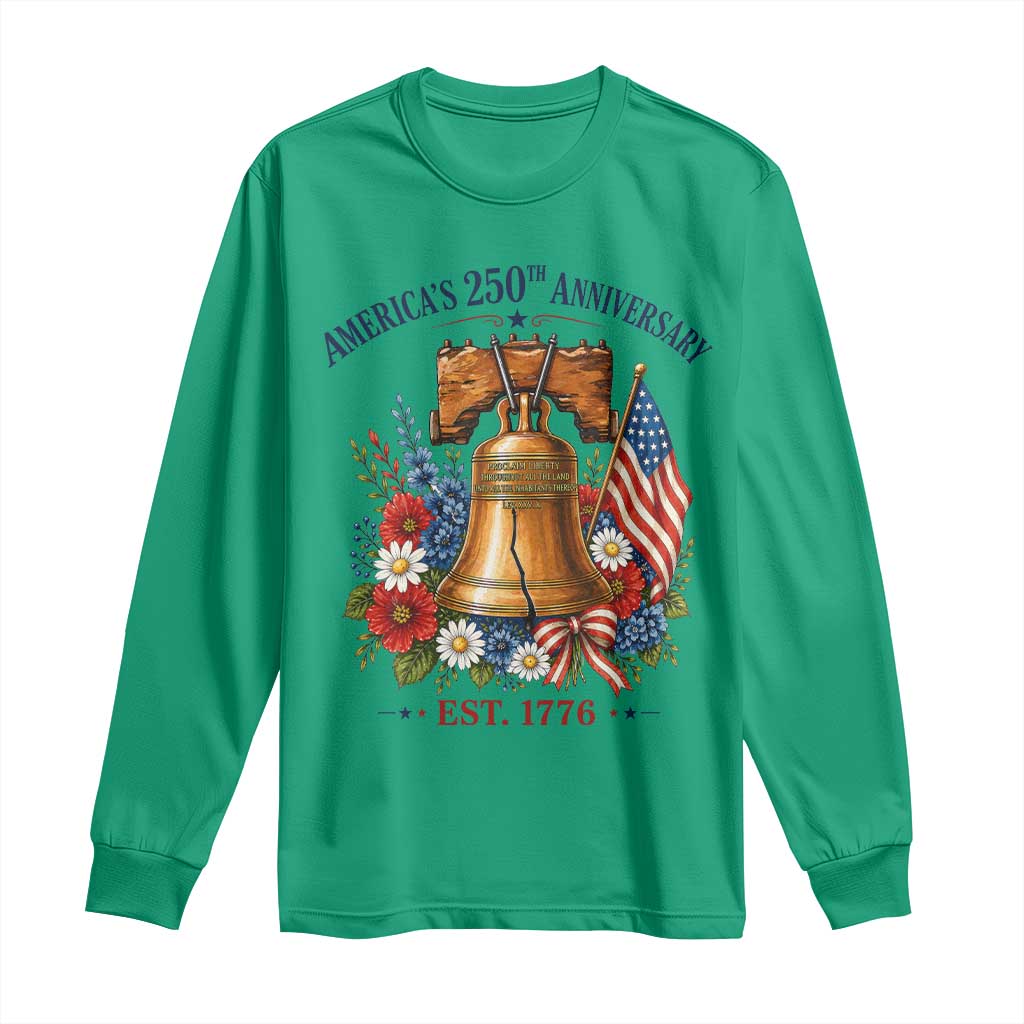 250 Anniversary Long Sleeve Shirt Floral Liberty Bell USA 250th American 4th July 2026