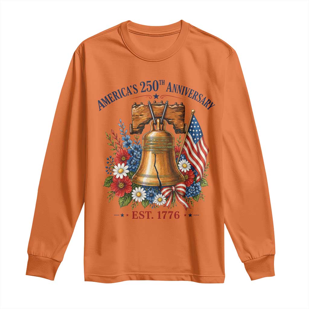 250 Anniversary Long Sleeve Shirt Floral Liberty Bell USA 250th American 4th July 2026