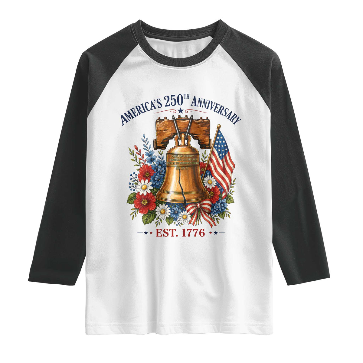250 Anniversary Raglan Shirt Floral Liberty Bell USA 250th American 4th July 2026