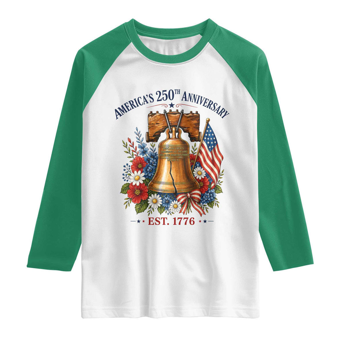 250 Anniversary Raglan Shirt Floral Liberty Bell USA 250th American 4th July 2026