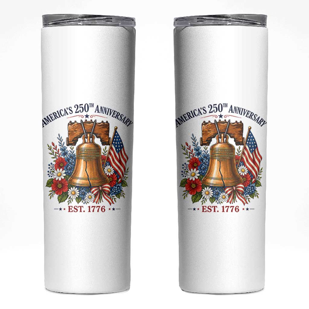 250 Anniversary Skinny Tumbler Floral Liberty Bell USA 250th American 4th July 2026