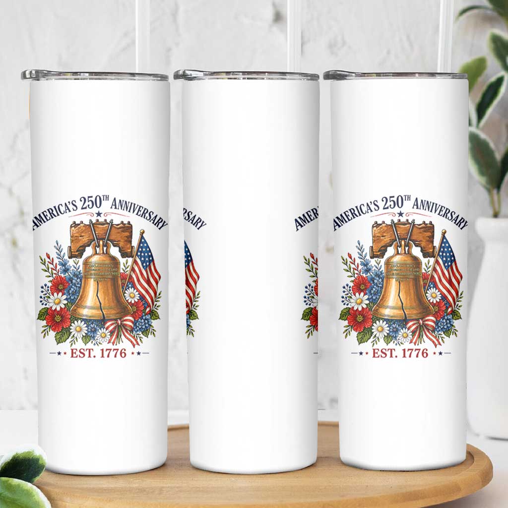 250 Anniversary Skinny Tumbler Floral Liberty Bell USA 250th American 4th July 2026
