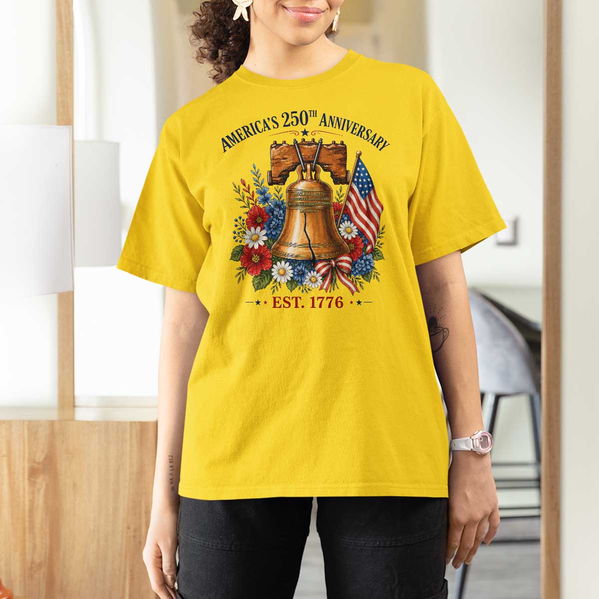 250 Anniversary T Shirt For Women Floral Liberty Bell USA 250th American 4th July 2026