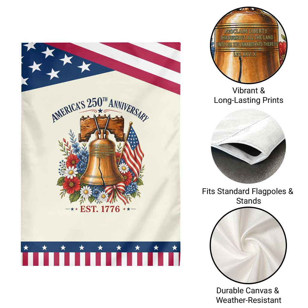 250 Anniversary Patriotic Garden Flag Floral Liberty Bell USA 250th American 4th July 2026