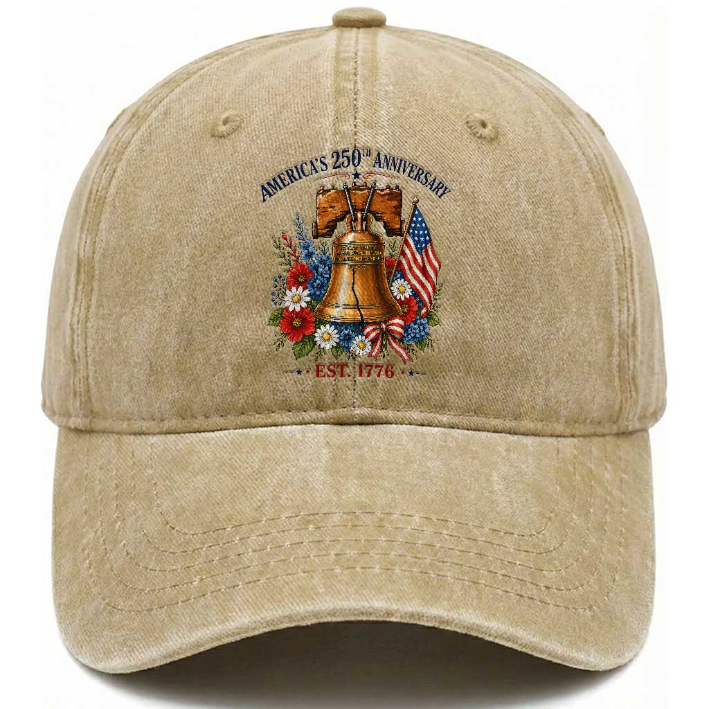 250 Anniversary Washed Cotton Baseball Cap Floral Liberty Bell USA 250th American 4th July 2026