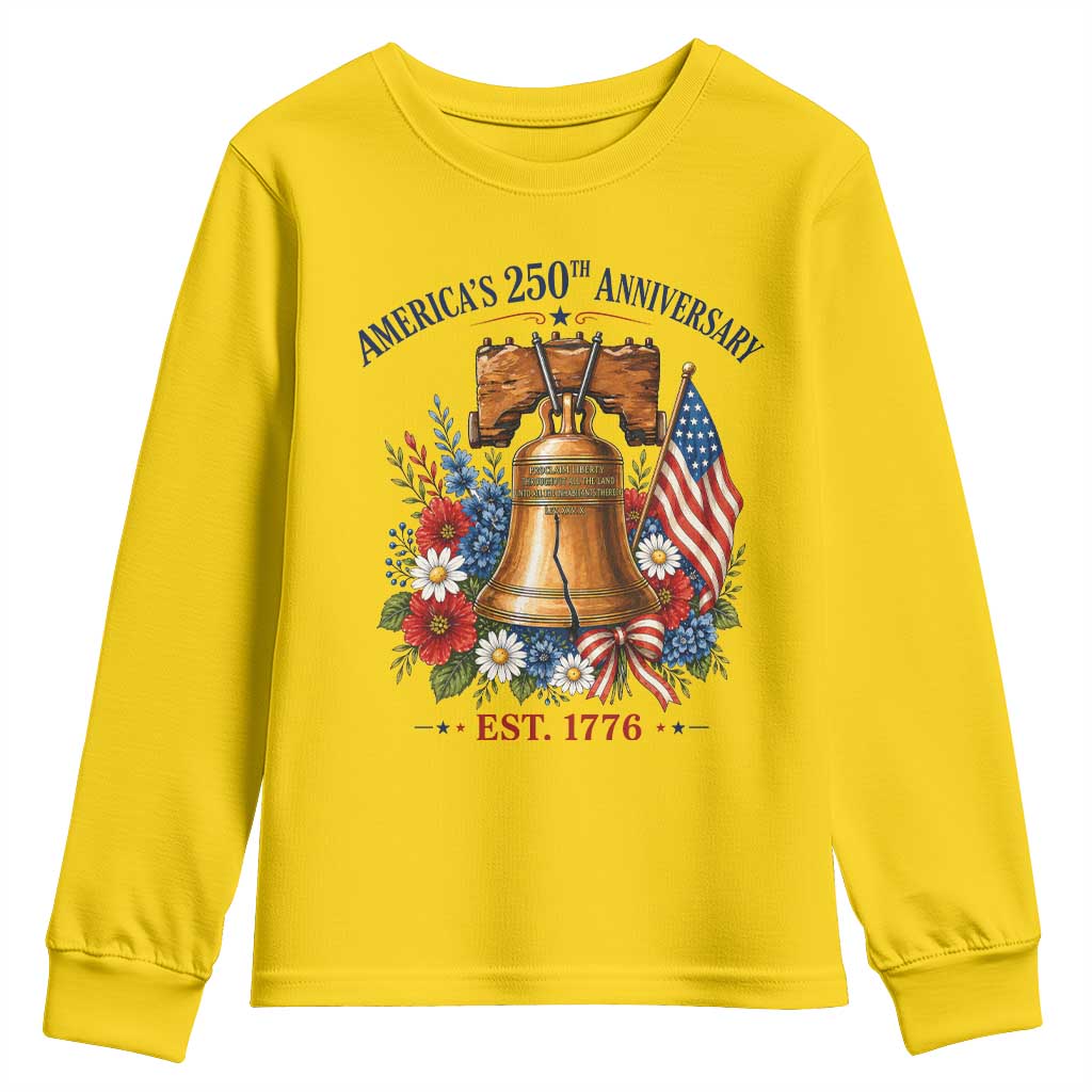 250 Anniversary Youth Sweatshirt Floral Liberty Bell USA 250th American 4th July 2026