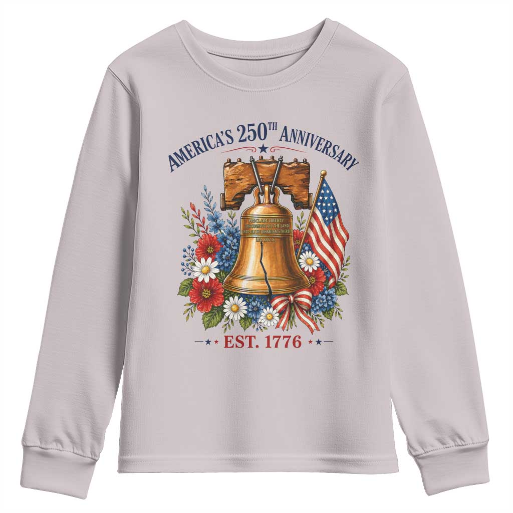 250 Anniversary Youth Sweatshirt Floral Liberty Bell USA 250th American 4th July 2026