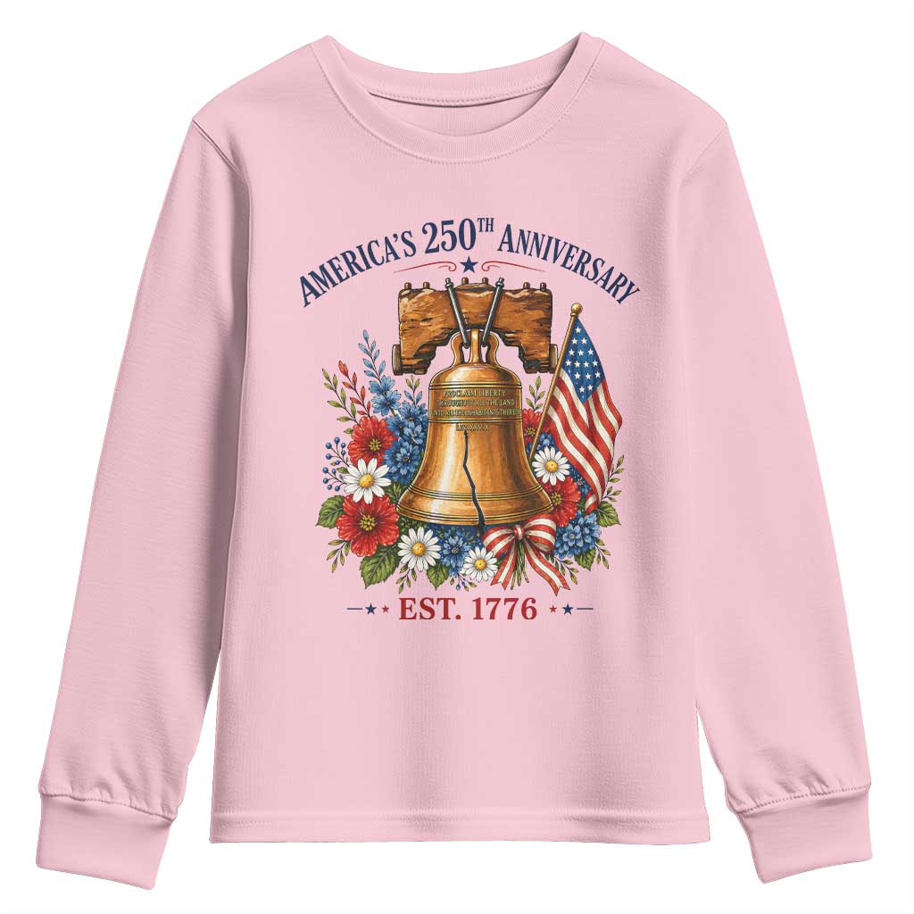 250 Anniversary Youth Sweatshirt Floral Liberty Bell USA 250th American 4th July 2026