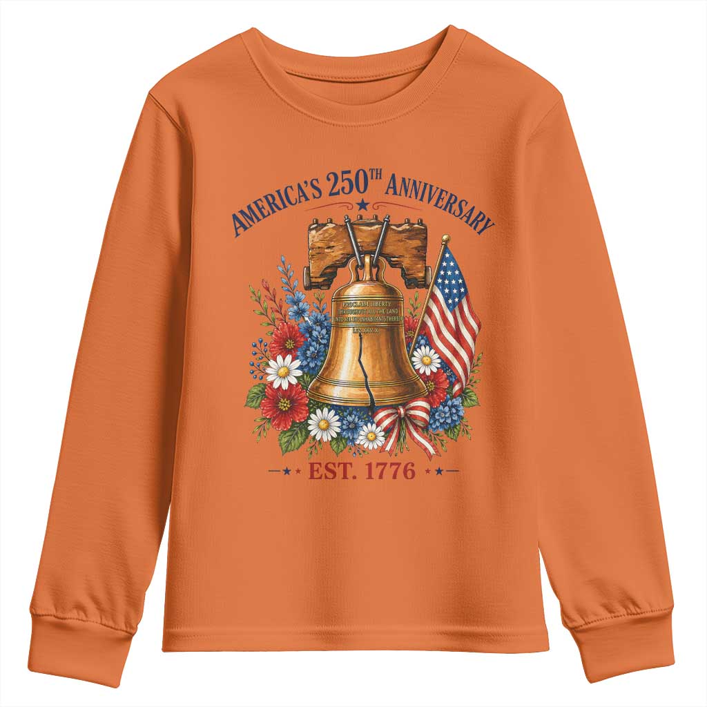250 Anniversary Youth Sweatshirt Floral Liberty Bell USA 250th American 4th July 2026