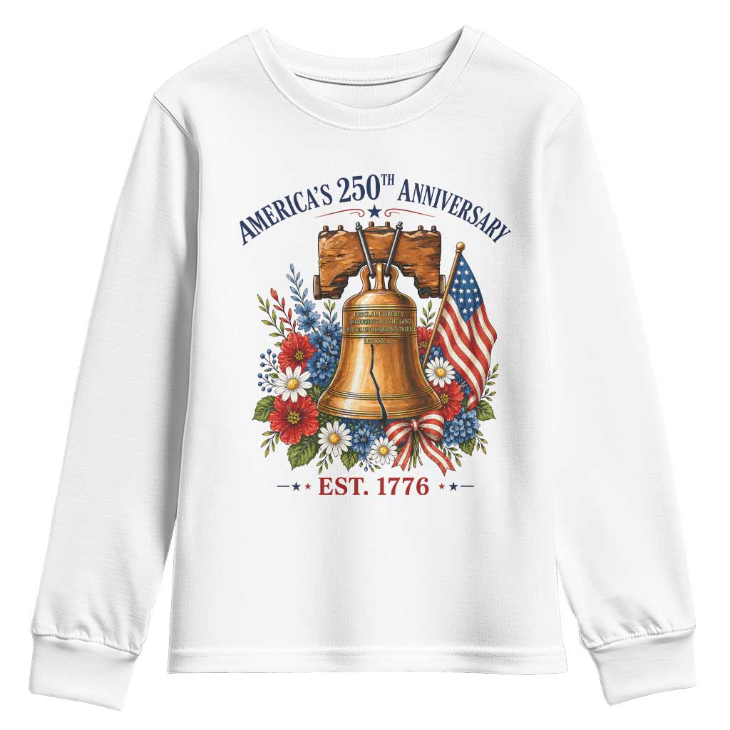250 Anniversary Youth Sweatshirt Floral Liberty Bell USA 250th American 4th July 2026