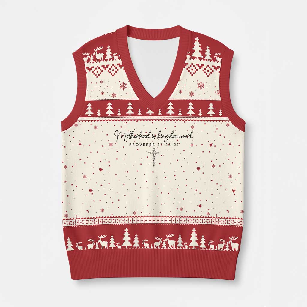 Motherhood Is Kingdom Work V-Neck Knit Sweater Vest Christian Mom Floral Mama Mothers Day
