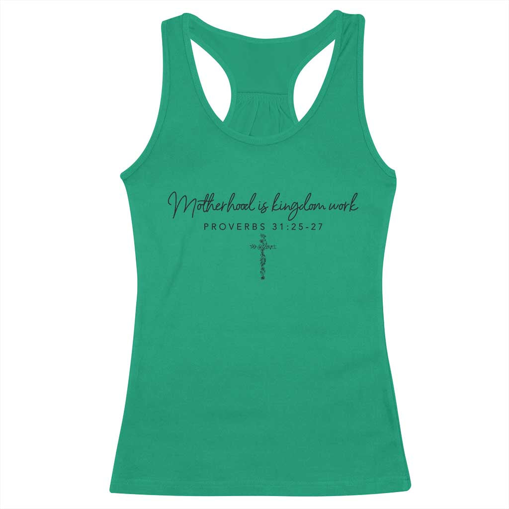 Motherhood Is Kingdom Work Racerback Tank Top Christian Mom Floral Mama Mothers Day