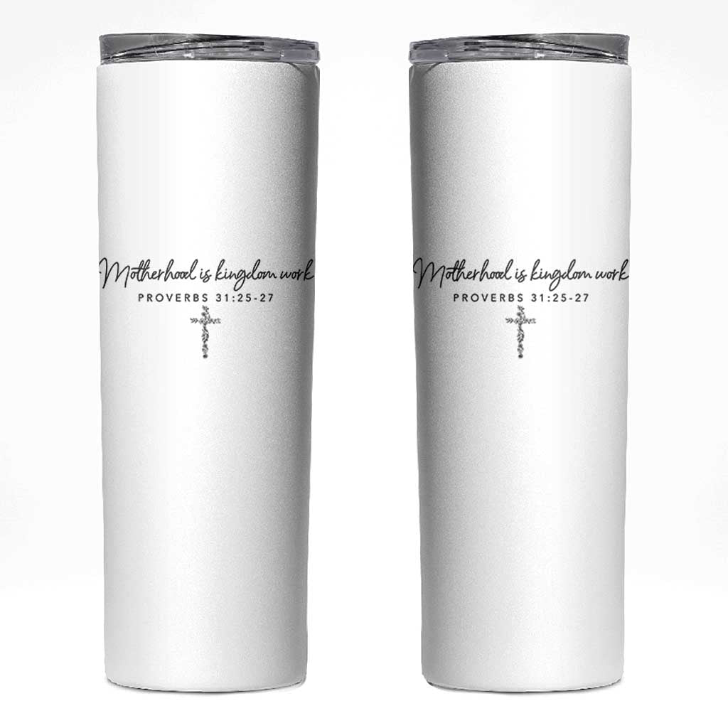 Motherhood Is Kingdom Work Skinny Tumbler Christian Mom Floral Mama Mothers Day