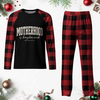 Motherhood Is Kingdom Work Plaid Pajama Set Cute Christian Mom Mothers Day Floral Jesus
