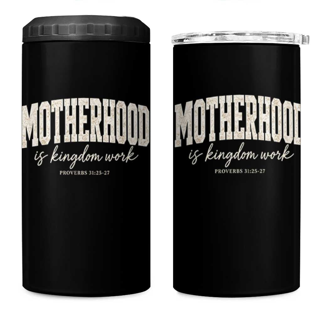 Motherhood Is Kingdom Work 4 in 1 Can Cooler Tumbler Cute Christian Mom Mothers Day Floral Jesus