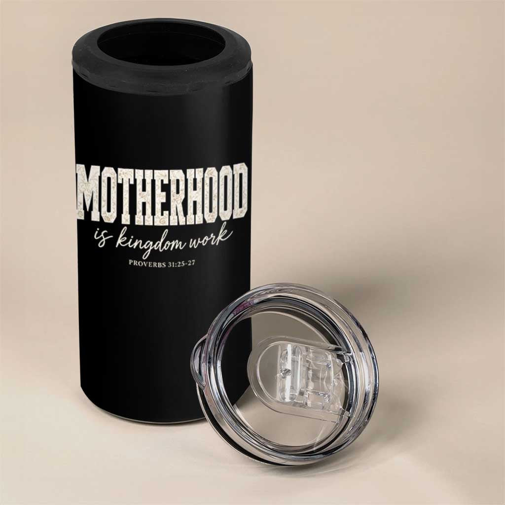 Motherhood Is Kingdom Work 4 in 1 Can Cooler Tumbler Cute Christian Mom Mothers Day Floral Jesus